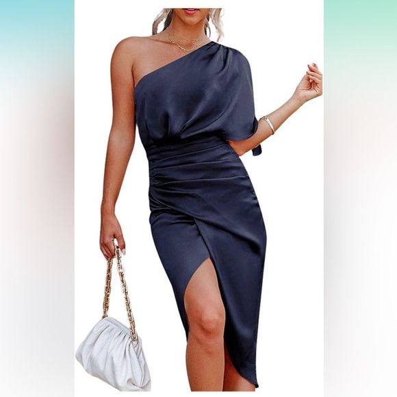 Cupshe Dresses New Cupshe Women Satin Dress One Shoulder Midi